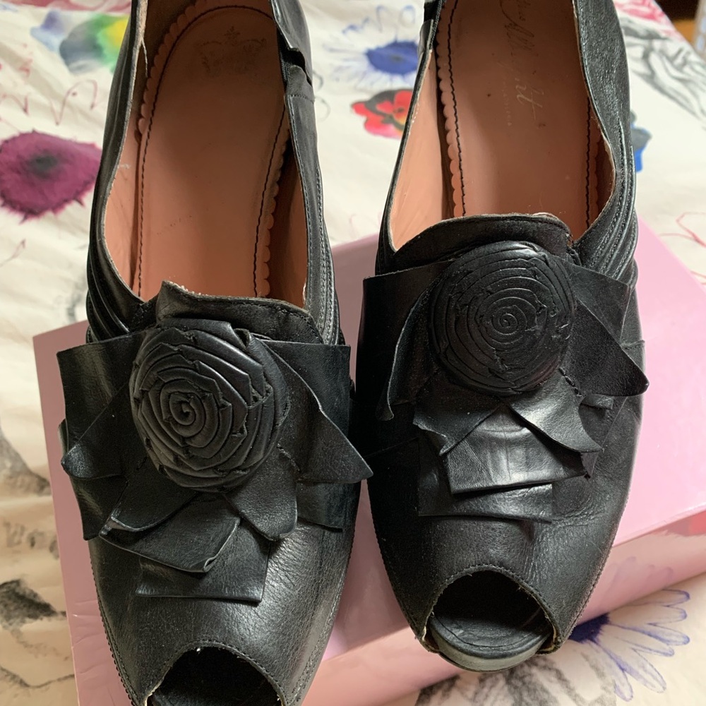 Black Peep-Toe Heels sturdy leather size 10 - Picture 2 of 6